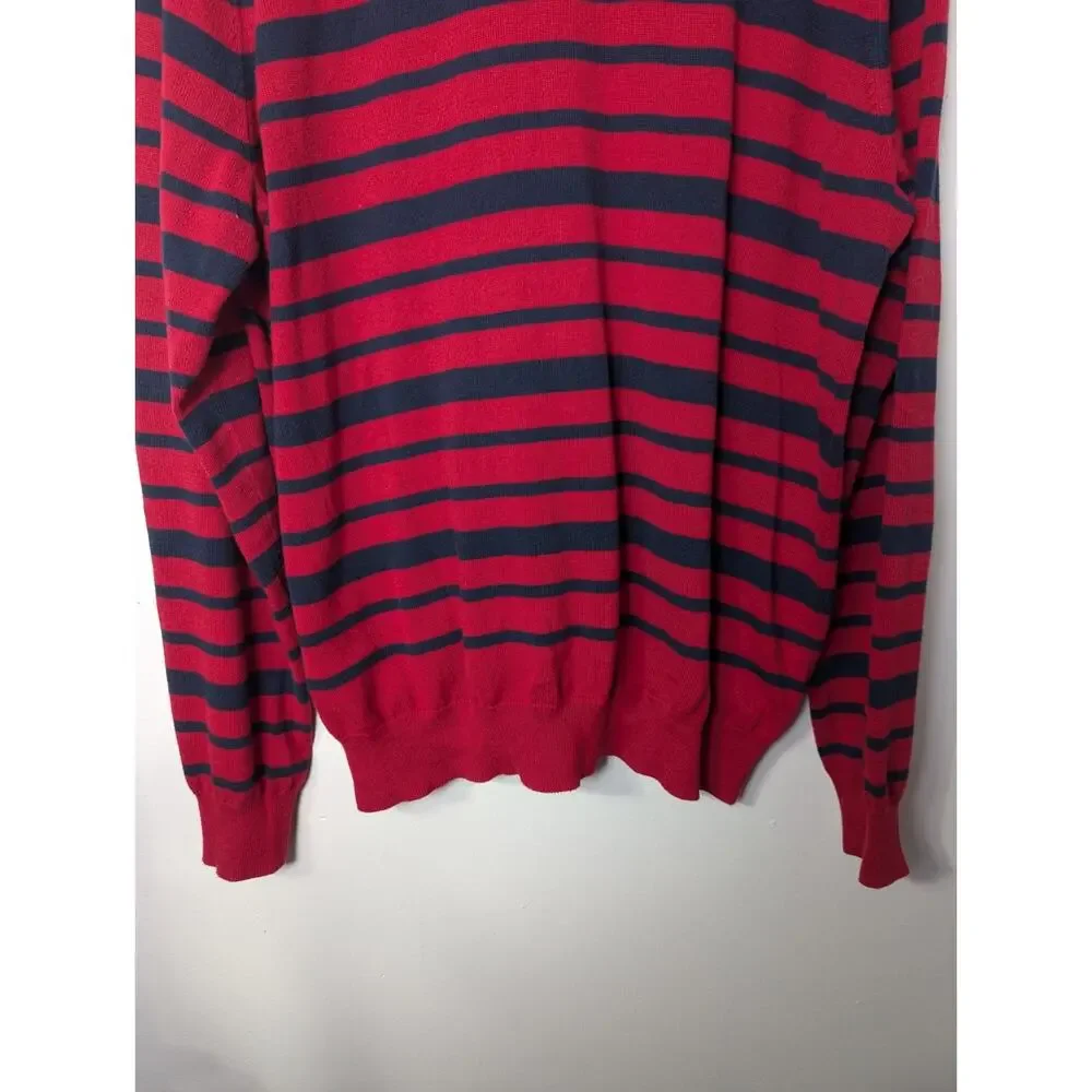 Tommy Hilfiger Size L Sweater Mens Red Navy Blue Stripe Cotton